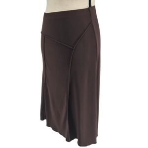Vintage Y2K Kaity Chocolate Brown Stretch Midi Skirt, Minimal Dark Academia